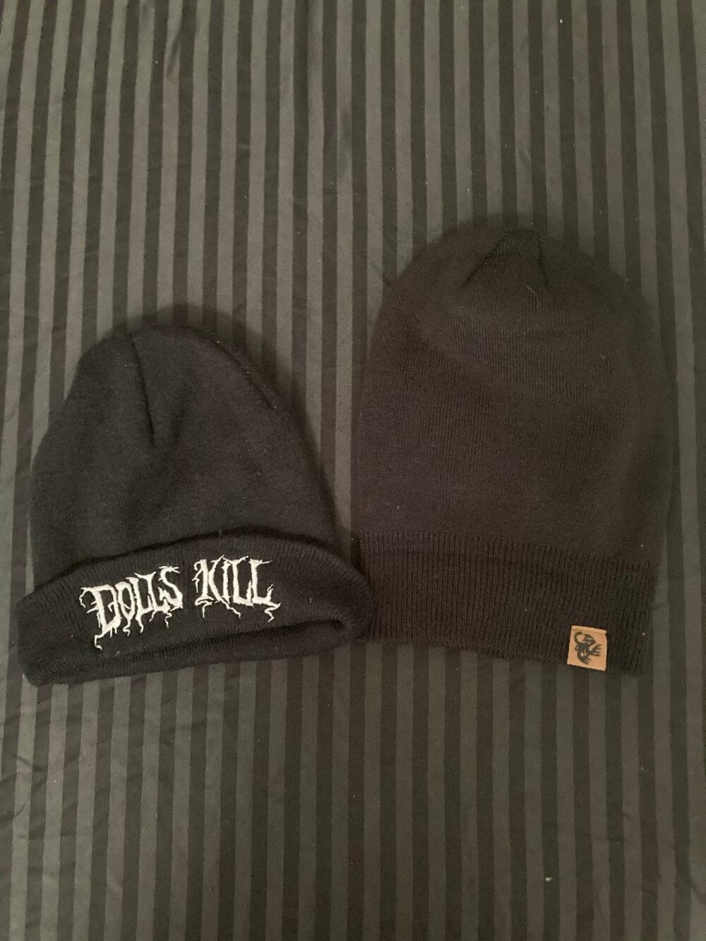 2 Black Beanies Dolls Kill Gothic Logo & Legendary Whitetails Outdoor Beanie